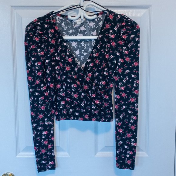 3/$30 ♥ Miss Selfridge Floral Print Wrap Cropped Top Size 4/XS/S - Picture 2 of 4